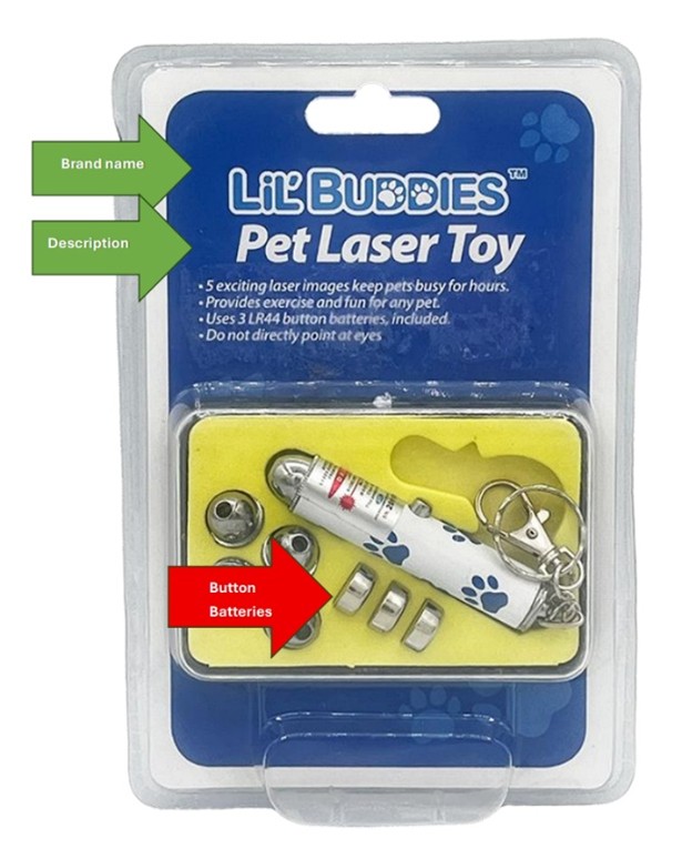 Recalled LiL'BUDDIES Pet Laser Toy (front of the package)