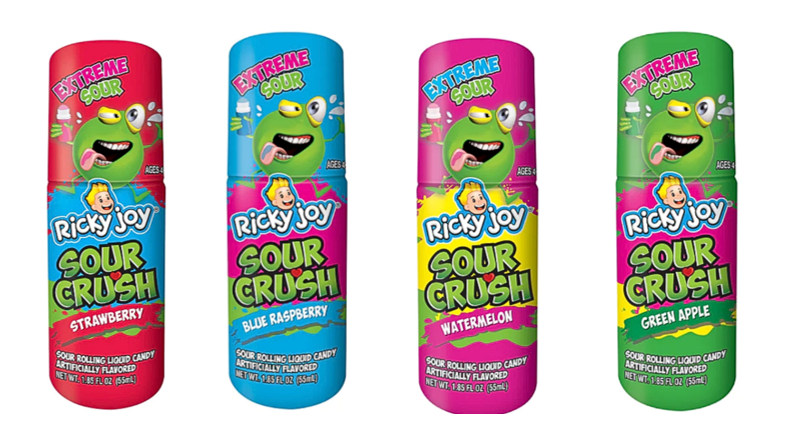 Recalled Ricky Joy Sour Crush Rolling Liquid Candy - bottles